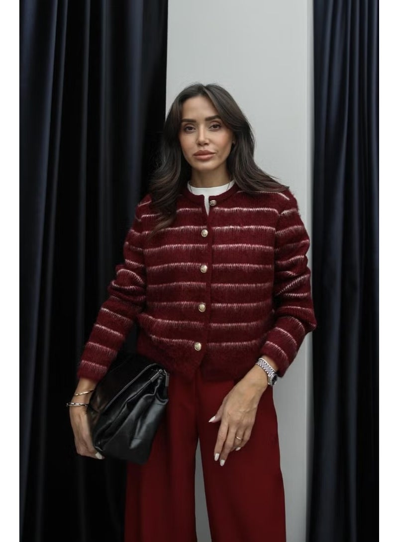 Claret Red Striped Cardigan - Image 2